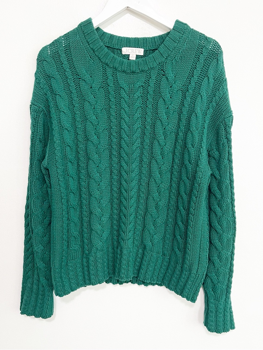 BOGO! J. Crew Cotton Cable Knit Crewneck Sweater Green Size Medium - Picture 5 of 10